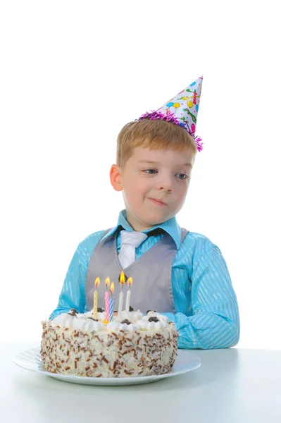 Piękny mały chłopiec obchodzi urodziny — Zdjęcie stockowe