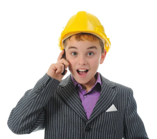 Pequeño constructor sonriente en casco — Foto de Stock