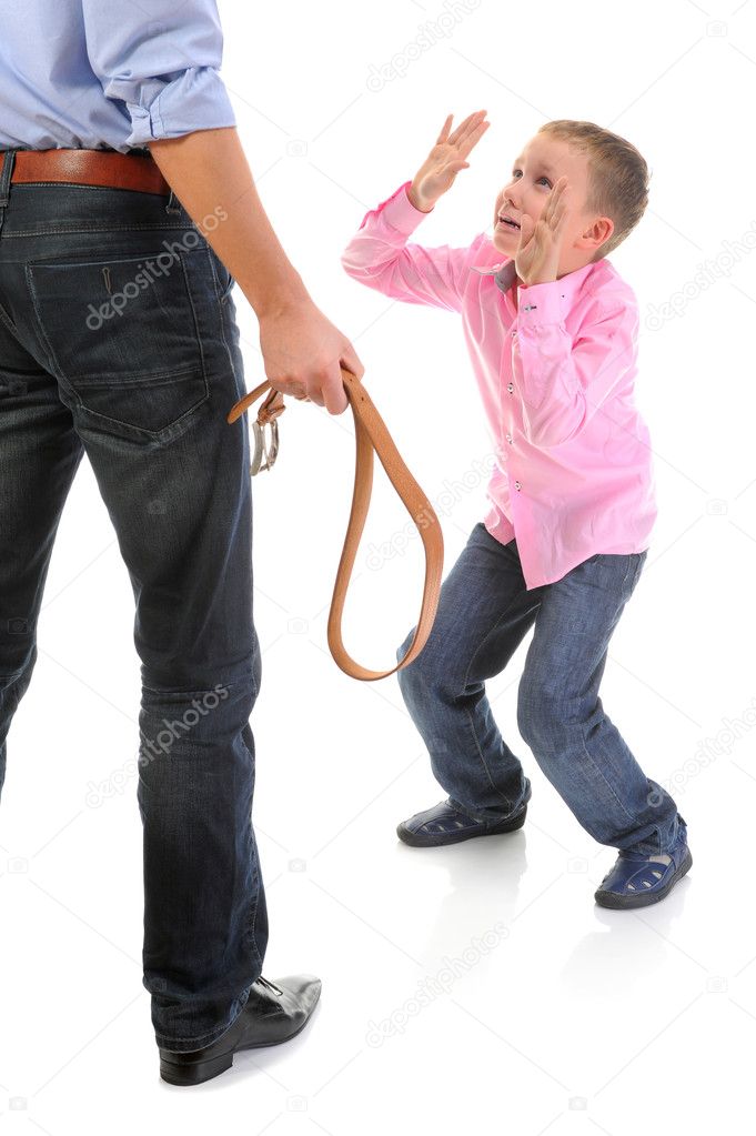 Strict father punishes his son