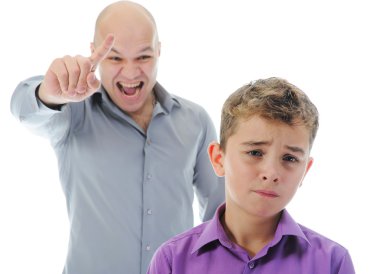 Strict father punishes his son clipart