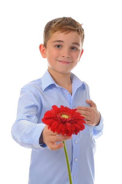 Fiú virággal — Stock Fotó