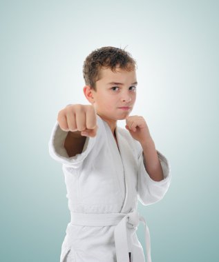 Young boy training karate. clipart