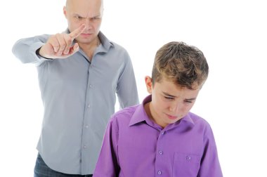 Strict father punishes his son clipart