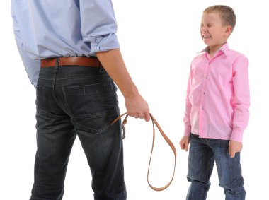 Strict father punishes his son clipart