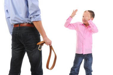 Strict father punishes his son clipart