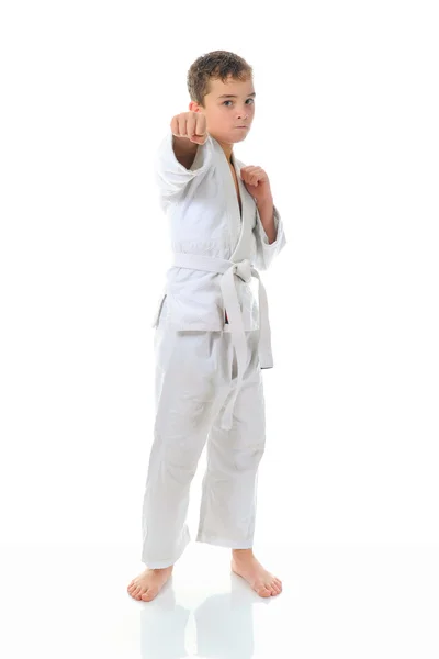 Joven niño entrenamiento karate . —  Fotos de Stock