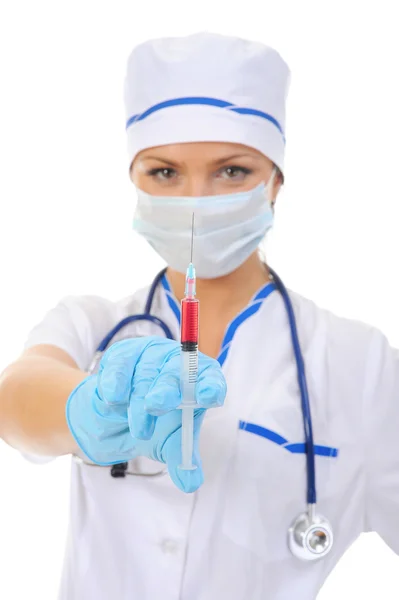 Enfermeira com uma seringa na mão . — Fotografia de Stock