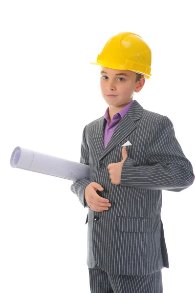 Pequeño constructor sonriente en casco — Foto de Stock