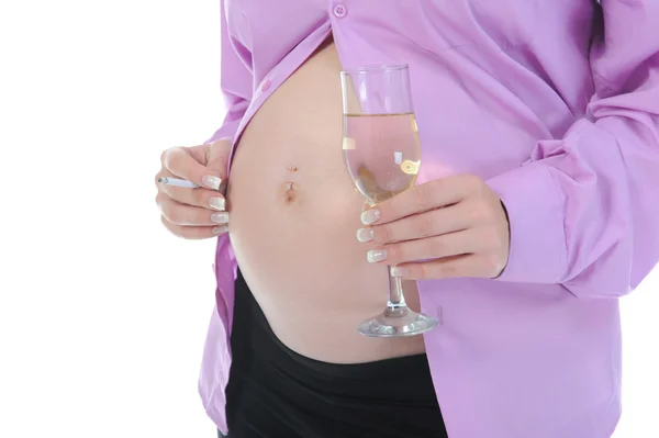 Schwangere mit Alkohol — Stockfoto