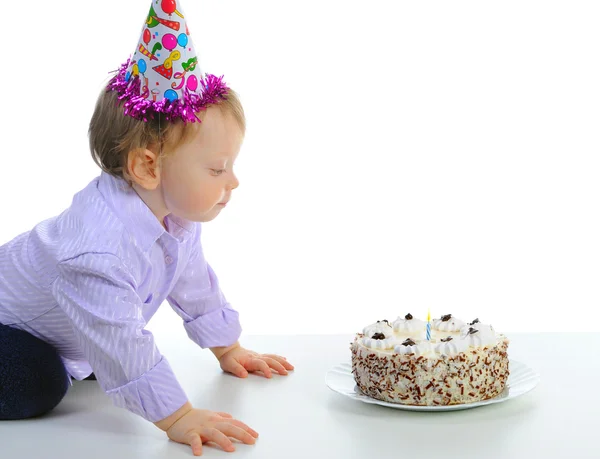 Smuk lille dreng fejrer fødselsdag - Stock-foto