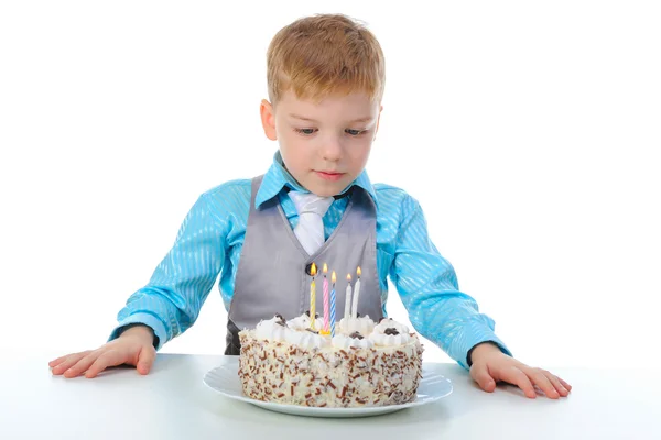 Smuk lille dreng fejrer fødselsdag - Stock-foto