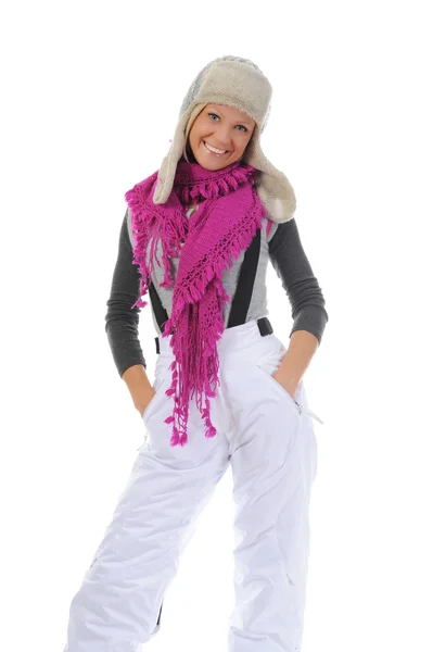 Bella donna è in vestiti invernali — Foto Stock