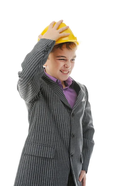 Little smiling builder in helmet — Stock Photo, Image