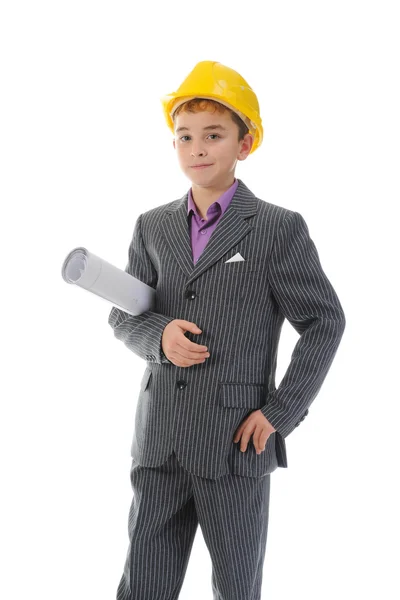 Little smiling builder in helmet — Stock Photo, Image