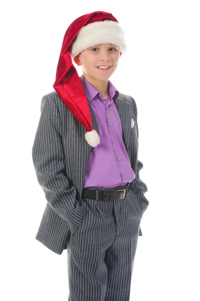 Santa claus kalap vidám fiú — Stock Fotó