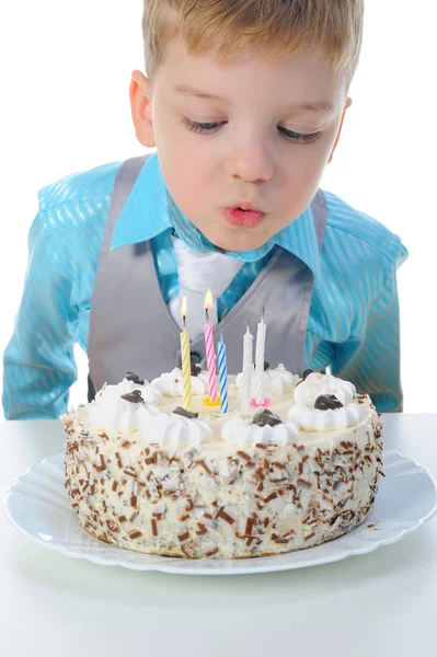 Beautiful little boy celebrates birthday — Stock Photo, Image