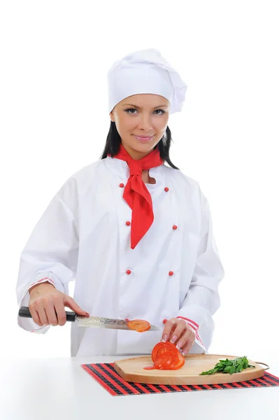Lo chef taglia il pomodoro — Foto Stock
