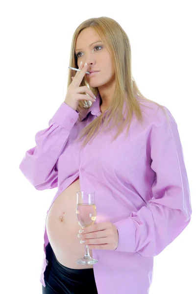 Těhotná žena s alkoholem — Stock fotografie