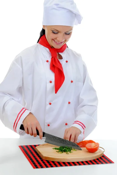 Chef corta el tomate — Foto de Stock
