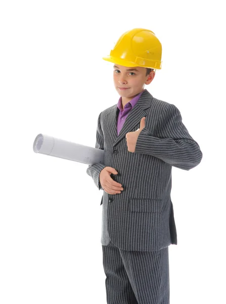 Kleiner lächelnder Bauarbeiter im Helm — Stockfoto