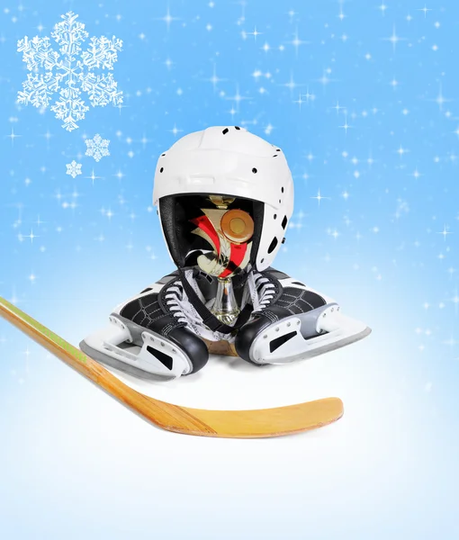 Hockey Stick capacete vencedor do troféu — Fotografia de Stock