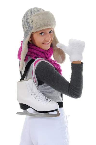 Flicka med skridskor — Stockfoto
