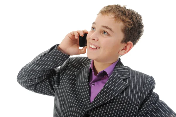 Pojken pratar i telefon. — Stockfoto
