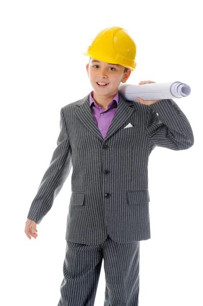Little smiling builder in helmet Stock Image
