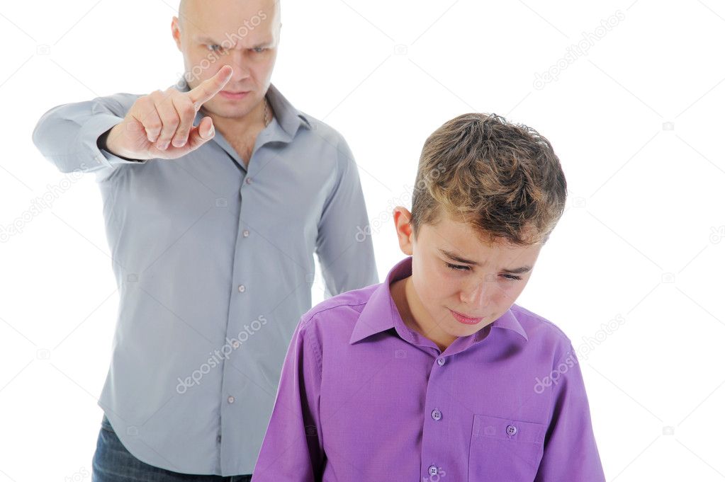 Strict father punishes his son