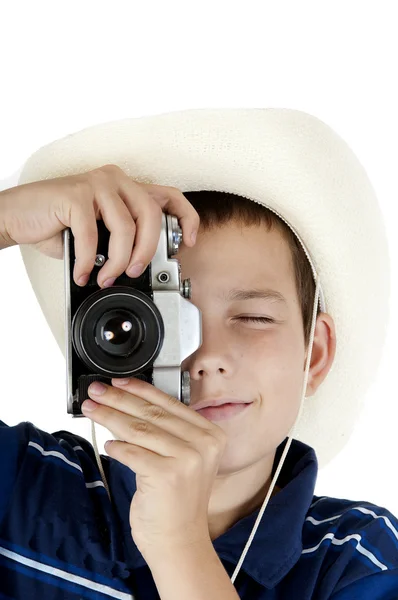 Den unge dreng fotografier - Stock-foto