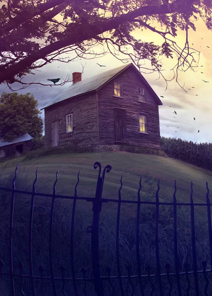 Abandonada casa assombrada na colina — Fotografia de Stock