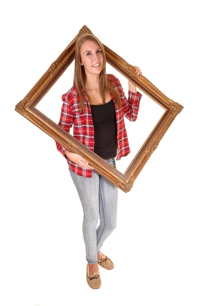 Girl in picture frame. — Stock Photo, Image