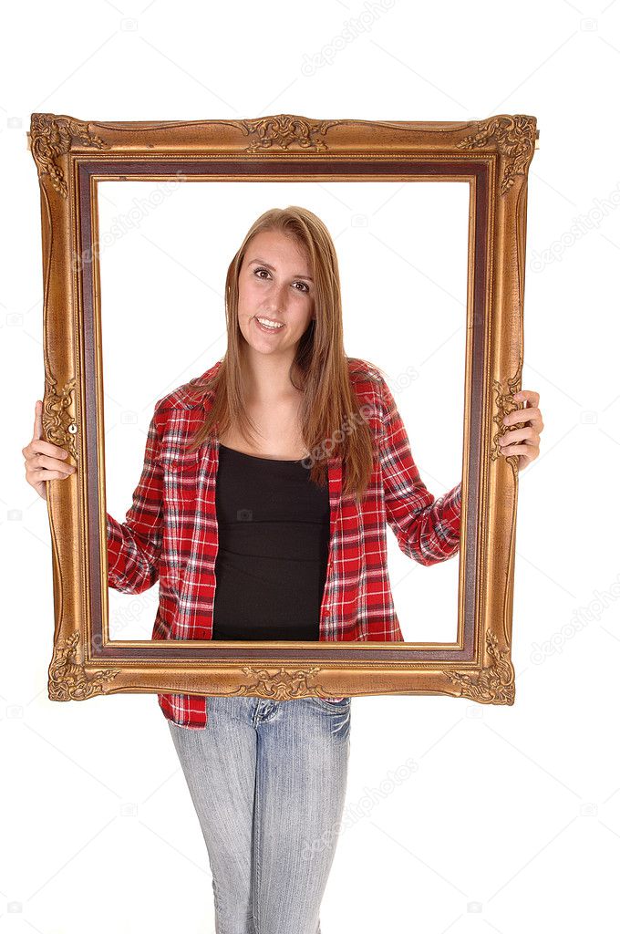 Girl in picture frame.