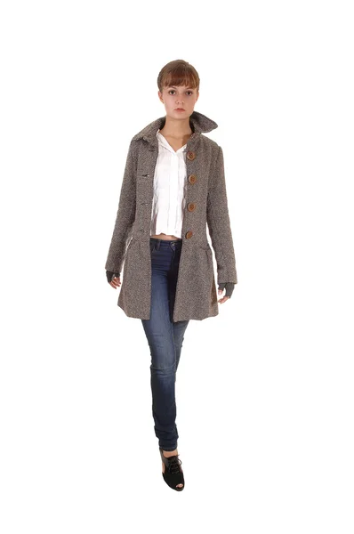 Girl in brown coat. — Stock Photo, Image