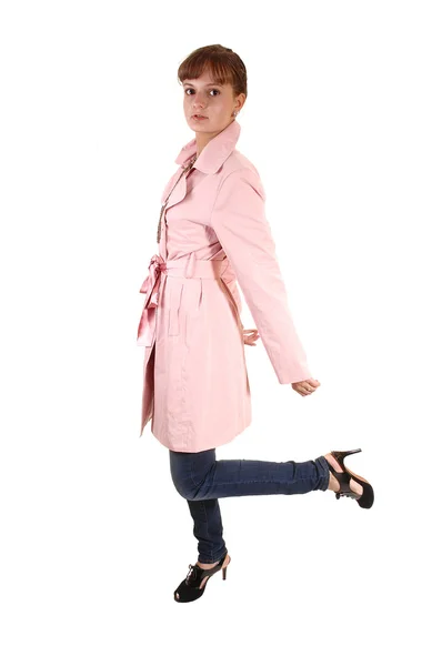 Girl in pink coat. — Stock Photo, Image