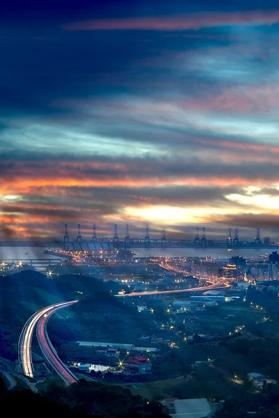 Taipei Port's Sunset And A Highway Through The Port It — Stock Photo 