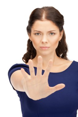 Woman making stop gesture clipart