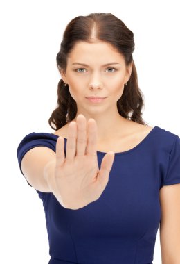 Woman making stop gesture clipart