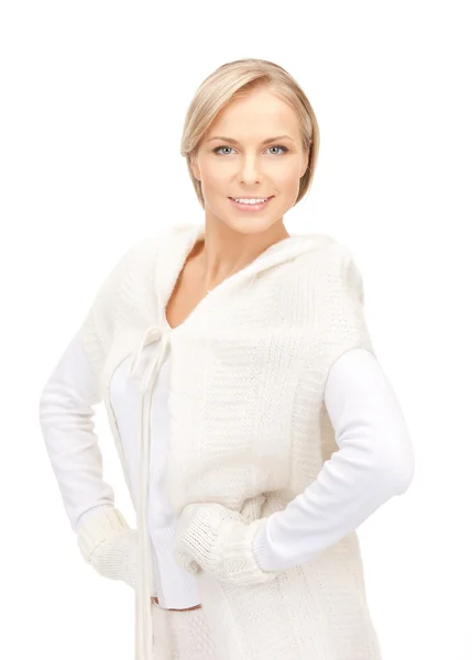 Vacker kvinna i vit tröja — Stockfoto