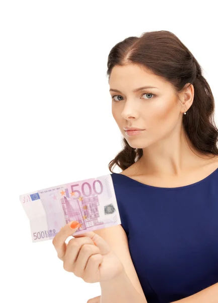 Όμορφη γυναίκα με ευρώ μετρητά χρήματα — Φωτογραφία Αρχείου
