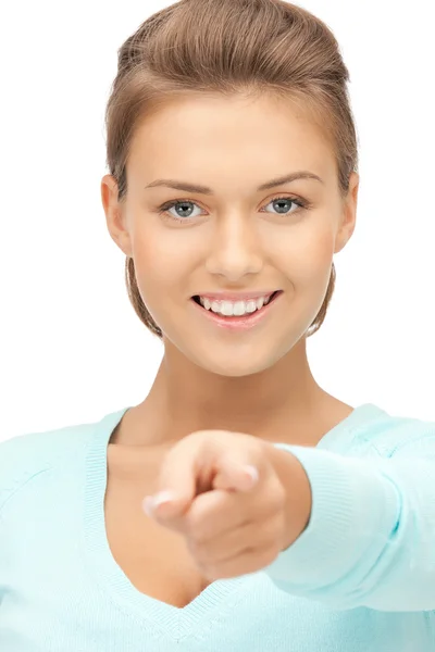 Businesswoman pointing her finger — Stock Photo, Image