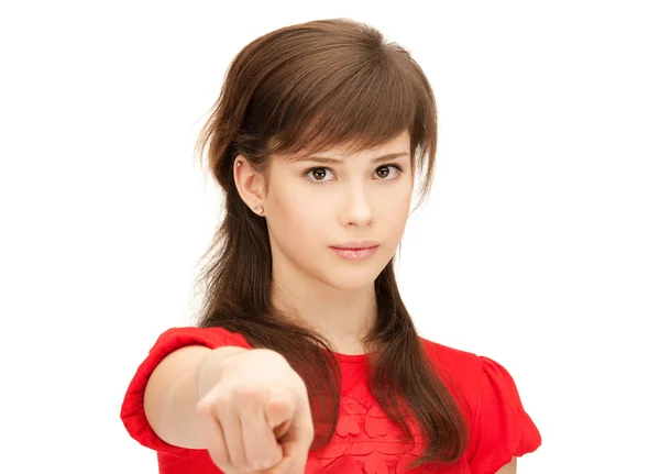 Teenager-Mädchen zeigt mit dem Finger — Stockfoto