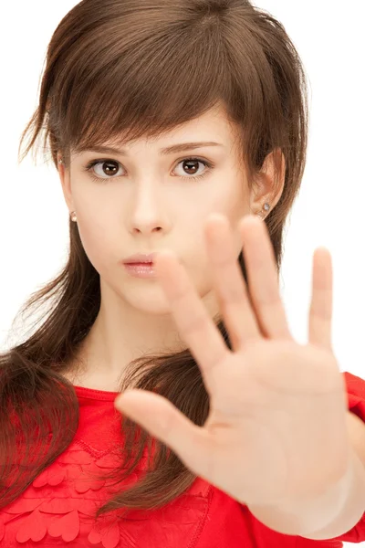 Teenage ragazza making stop gesto — Foto Stock