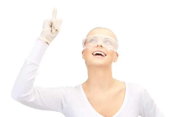 Woman in protective glasses and gloves — Stock Photo, Image