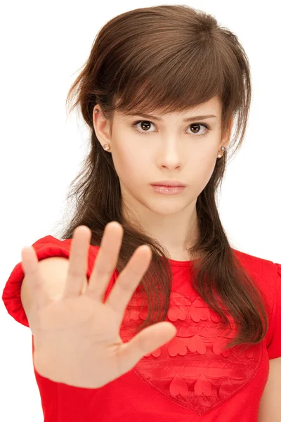 Adolescente chica haciendo stop gesture — Foto de Stock