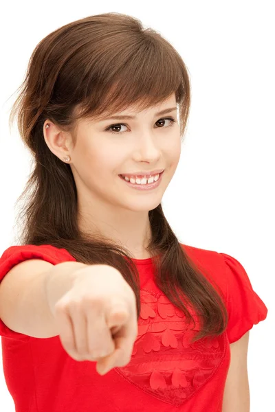Teenage girl pointing her finger — Stock Photo, Image
