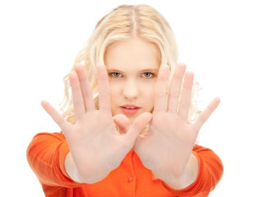 Woman making stop gesture clipart