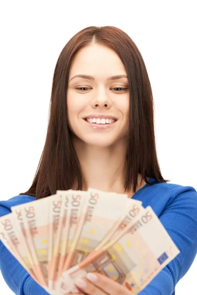 Schöne Frau mit Euro Bargeld — Stockfoto