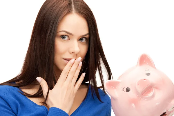 可爱的女人与猪存钱罐 — 图库照片