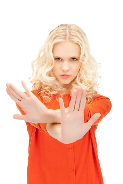 Woman making stop gesture Royalty Free Stock Images